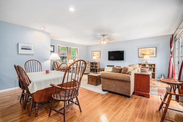 925 Plym Rd, Niles, MI 49120 - dining room with a ceiling fan, light wood-type flooring, recessed lighting, and baseboards