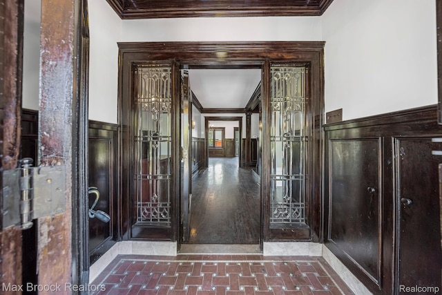 94 E Boston Blvd, Detroit, MI 48202 - hallway with crown molding and a wainscoted wall