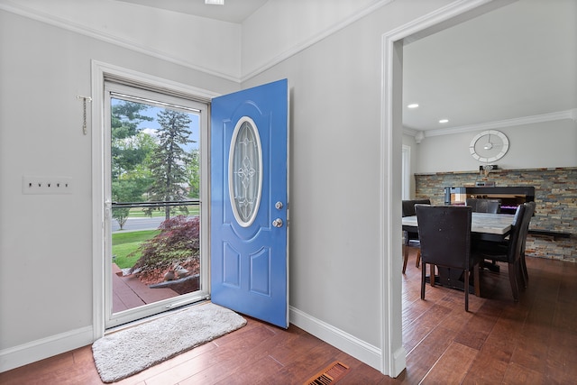 1533 Walton Blvd, Rochester Hills, MI 48309 - entrance foyer featuring baseboards, dark wood-style floors, and crown molding