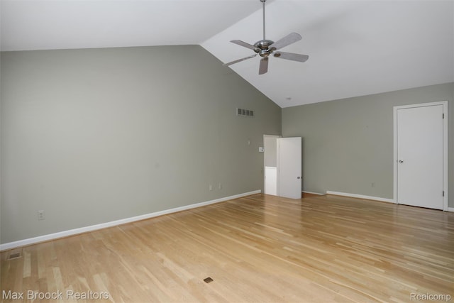 5844 Independence Ln, West Bloomfield, MI 48322 - unfurnished bedroom with high vaulted ceiling, light wood-style flooring, baseboards, and ceiling fan