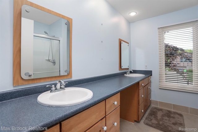 5844 Independence Ln, West Bloomfield, MI 48322 - full bathroom with double vanity, tile patterned flooring, and a shower stall