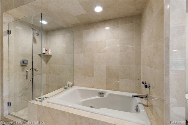 4889 Ardmore Dr, Bloomfield Hills, MI 48302 - bathroom with a garden tub, a shower stall, and recessed lighting