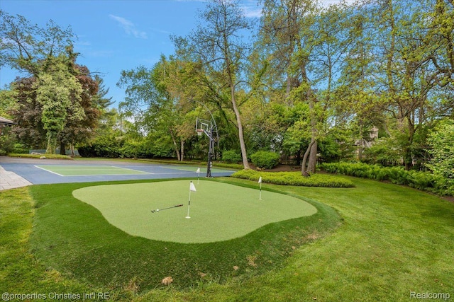 4889 Ardmore Dr, Bloomfield Hills, MI 48302 - view of home's community featuring a putting area, a lawn, view of wooded area, and community basketball court