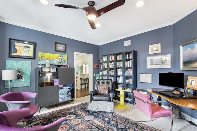 6371 Colorado Ct, Norton Shores, MI 49441 - home office with crown molding and ceiling fan