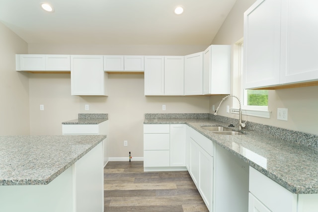 9674 Iosco Ridge Dr, Gregory, MI 48137 - kitchen featuring a sink, wood finished floors, recessed lighting, and white cabinets