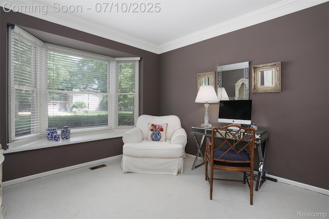 3445 Medford Dr, Troy, MI 48084 - living area featuring ornamental molding and carpet floors