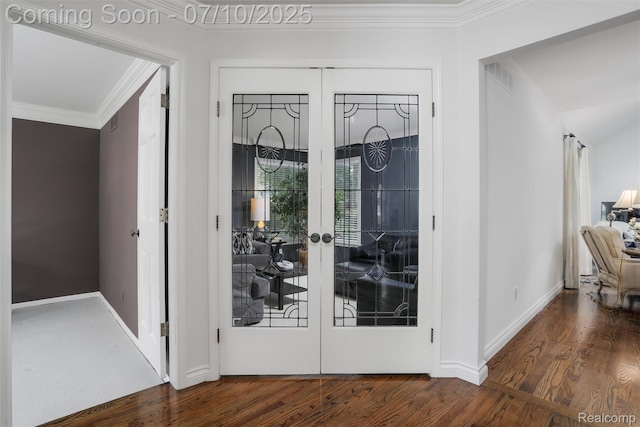 3445 Medford Dr, Troy, MI 48084 - entryway featuring french doors, crown molding, and wood finished floors