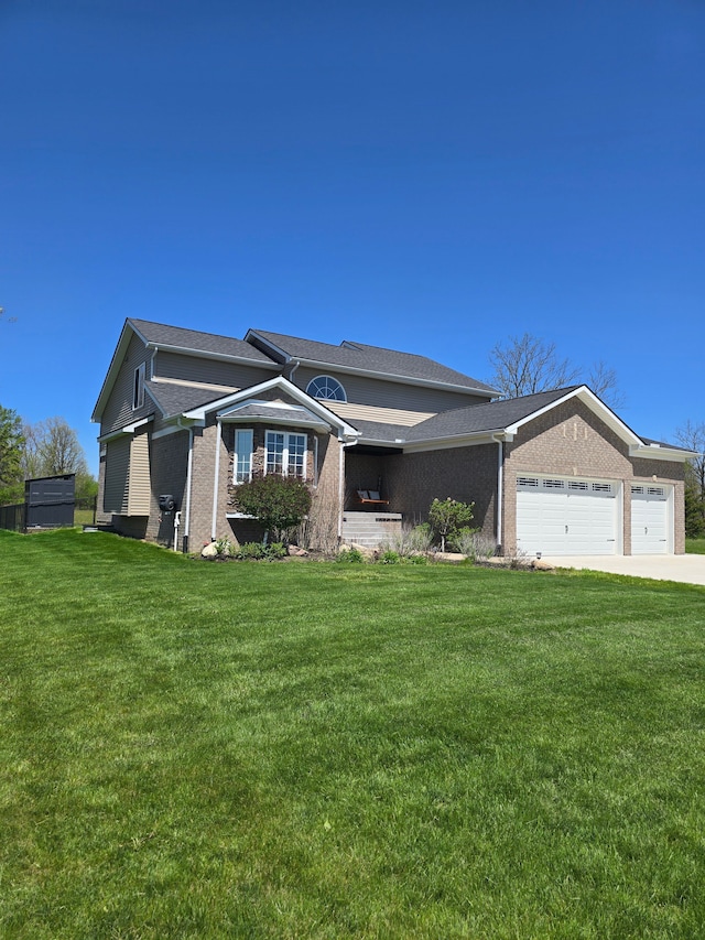 20223 32 Mile Rd, Armada, MI 48005 - view of front of house with an attached garage, a front yard, driveway, and brick siding