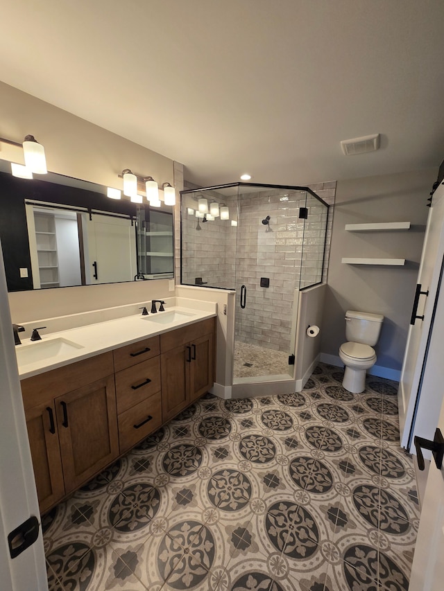 20223 32 Mile Rd, Armada, MI 48005 - full bathroom with a shower stall, toilet, double vanity, and tile patterned flooring