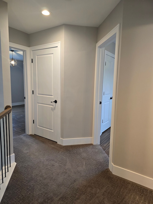 20223 32 Mile Rd, Armada, MI 48005 - hall with carpet flooring, baseboards, recessed lighting, and an upstairs landing