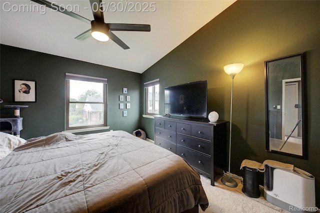 41381 Northwind Dr, Canton, MI 48188 - bedroom featuring carpet floors, lofted ceiling, and a ceiling fan