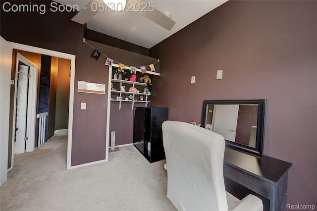41381 Northwind Dr, Canton, MI 48188 - home office featuring carpet floors, ceiling fan, and lofted ceiling
