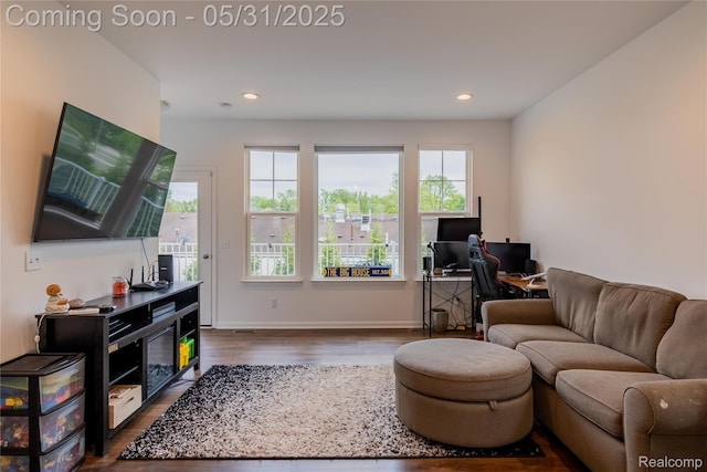 3217 Chambers W Unit 87, Wixom, MI 48393 - living area with an office area, dark wood-style flooring, recessed lighting, and baseboards