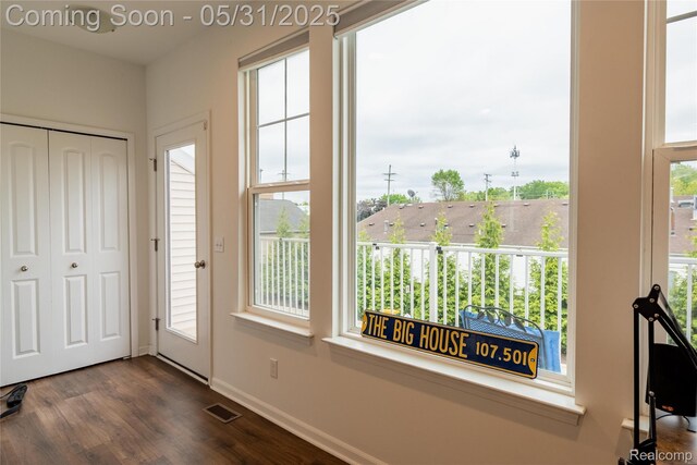3217 Chambers W Unit 87, Wixom, MI 48393 - doorway with dark wood-type flooring and baseboards
