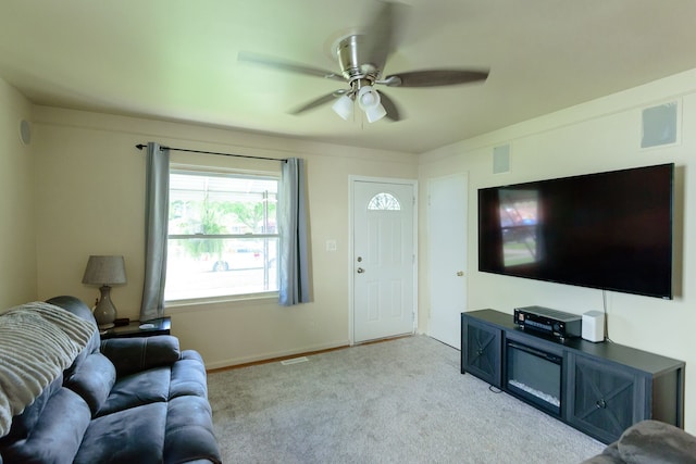 24690 Annapolis St, Dearborn Heights, MI 48125 - carpeted living room with ceiling fan and baseboards