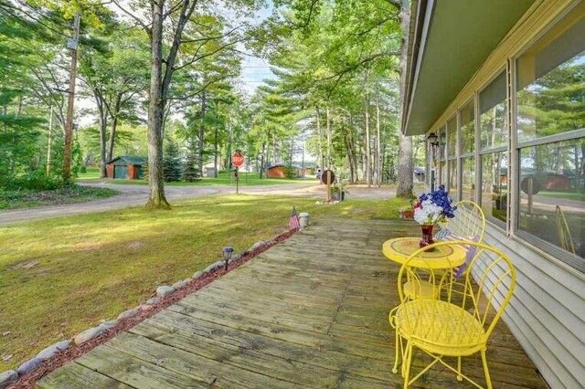 4290 Clark St, Lewiston, MI 49756 - wooden terrace featuring a lawn