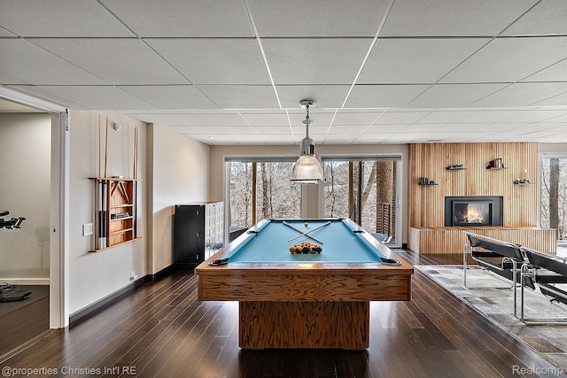7371 Lindenmere Dr, Bloomfield Hills, MI 48301 - game room with a drop ceiling, dark wood-style flooring, baseboards, and billiards table