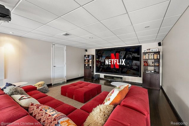 7371 Lindenmere Dr, Bloomfield Hills, MI 48301 - home theater with baseboards, wood finished floors, a paneled ceiling, and recessed lighting