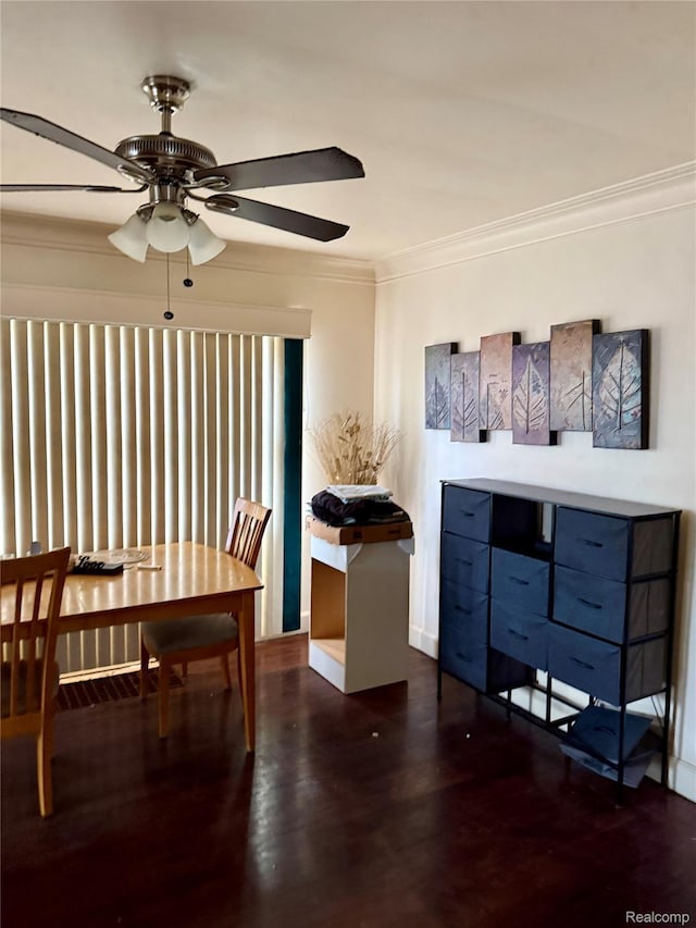 15898 Asbury Park, Detroit, MI 48227 - dining space with a ceiling fan, crown molding, wood finished floors, and baseboards
