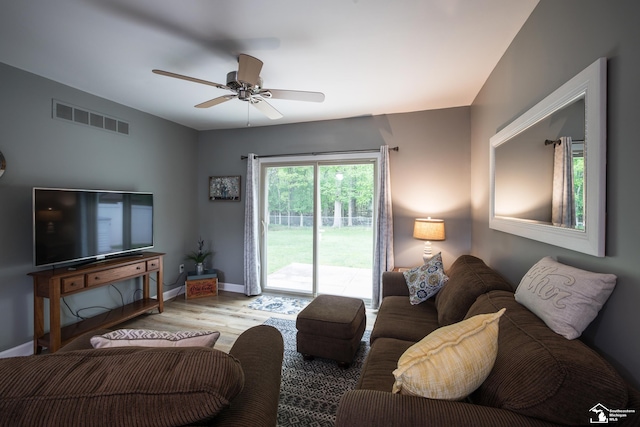 43800 Proctor Rd, Canton, MI 48188 - living room featuring wood finished floors, ceiling fan, and baseboards