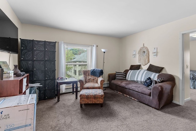 612 E 3rd St, Flint, MI 48503 - carpeted living area with a baseboard heating unit