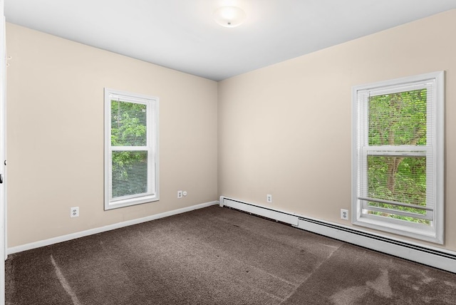 612 E 3rd St, Flint, MI 48503 - spare room featuring plenty of natural light, dark carpet, a baseboard heating unit, and baseboards