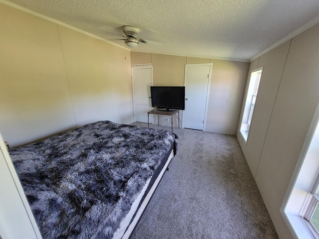4908 Brookfield Rd, Charlotte, MI 48813 - carpeted bedroom featuring multiple windows, ornamental molding, and a textured ceiling