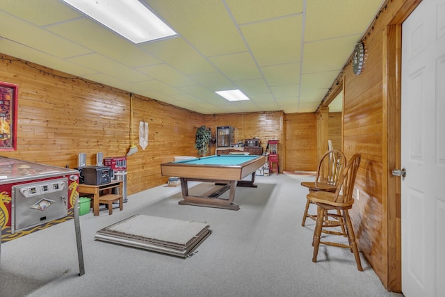 3460 Sears Rd, Horton, MI 49246 - game room featuring wood walls, pool table, and carpet floors