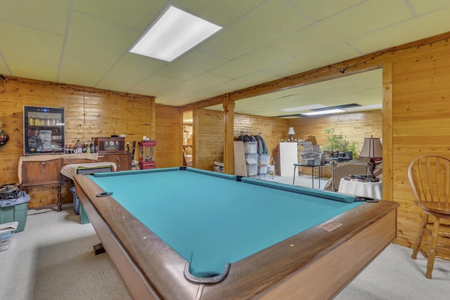3460 Sears Rd, Horton, MI 49246 - game room with carpet flooring, wood walls, and billiards