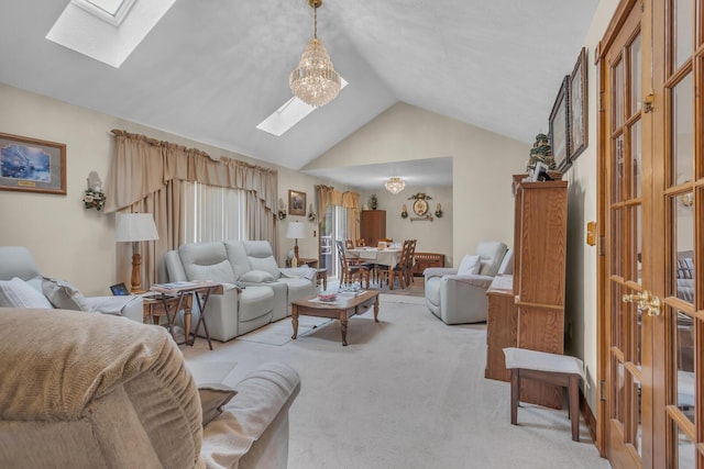 3460 Sears Rd, Horton, MI 49246 - living room with a skylight, light colored carpet, and lofted ceiling