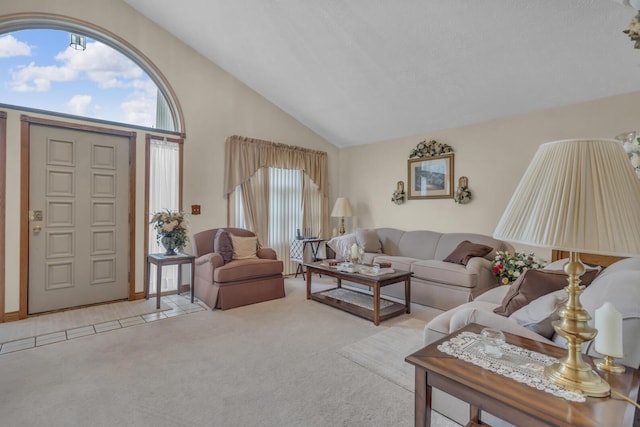 3460 Sears Rd, Horton, MI 49246 - living area with carpet and high vaulted ceiling