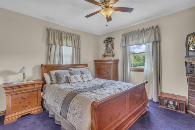 3460 Sears Rd, Horton, MI 49246 - bedroom featuring dark colored carpet and ceiling fan