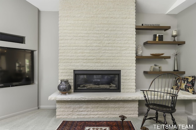 12993 144th Ave, Grand Haven, MI 49417 - detailed view of baseboards, carpet floors, and a glass covered fireplace