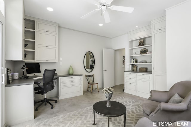 12993 144th Ave, Grand Haven, MI 49417 - home office with built in desk, a ceiling fan, and recessed lighting