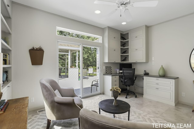 12993 144th Ave, Grand Haven, MI 49417 - office with built in study area, ceiling fan, and recessed lighting