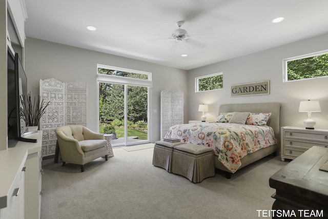 12993 144th Ave, Grand Haven, MI 49417 - bedroom featuring carpet, access to exterior, recessed lighting, and ceiling fan