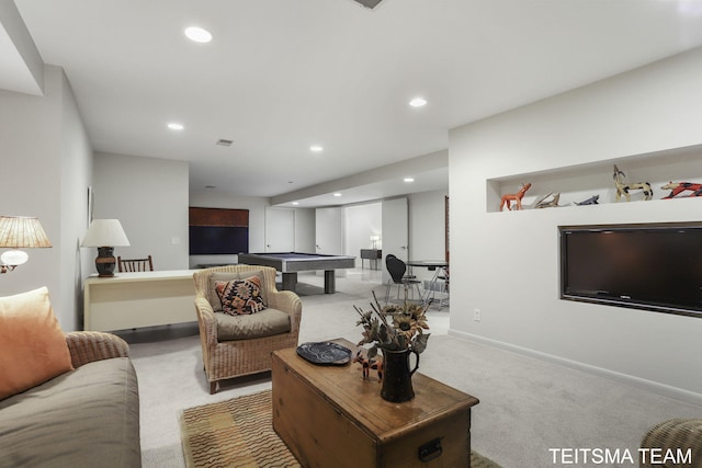 12993 144th Ave, Grand Haven, MI 49417 - living room with light carpet, billiards, recessed lighting, and baseboards