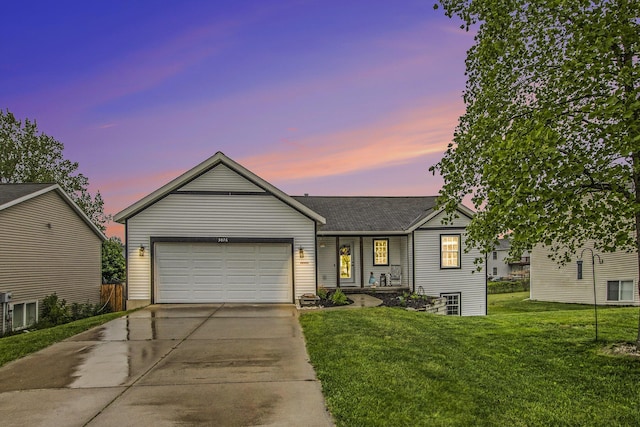 3076 Daybreak Ln, Holland, MI 49424 - ranch-style house with a yard, concrete driveway, a garage, and roof with shingles