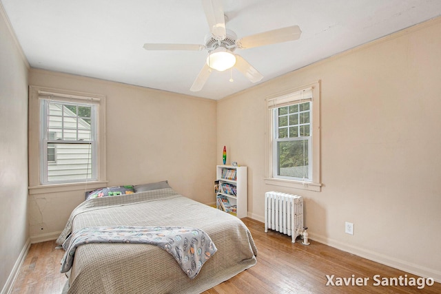 429 Van Allen St SE, Wyoming, MI 49548 - bedroom with radiator heating unit, baseboards, multiple windows, wood finished floors, and crown molding