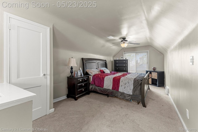 3346 Westpoint St, Dearborn, MI 48124 - bedroom with light carpet, vaulted ceiling, baseboards, and ceiling fan