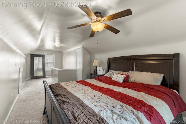 3346 Westpoint St, Dearborn, MI 48124 - bedroom with light colored carpet, lofted ceiling, baseboards, and ceiling fan
