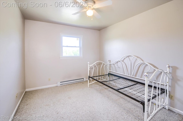 8114 Wilson Rd, Otisville, MI 48463 - carpeted bedroom with baseboard heating, baseboards, and ceiling fan