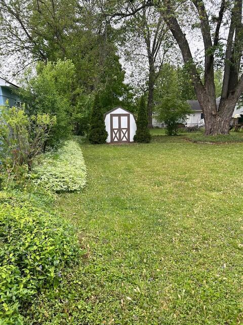 526 18th St, Jackson, MI 49203 - view of grassy yard with a storage unit