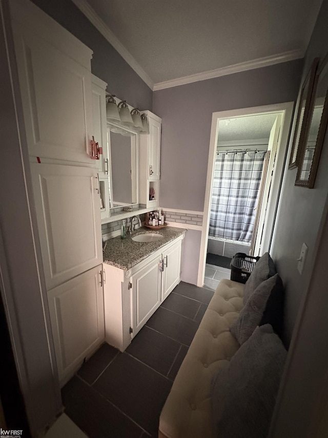 37 Killdeer Ct, Lapeer, MI 48446 - bathroom with ornamental molding, vanity, wainscoting, and tile patterned flooring