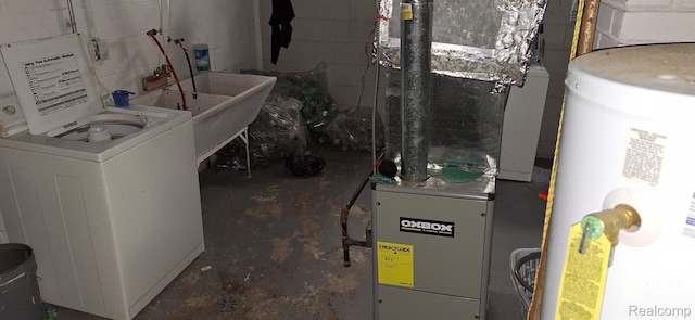 14931 Rossini Dr, Detroit, MI 48205 - utilities featuring washer / dryer, gas water heater, a sink, and heating unit