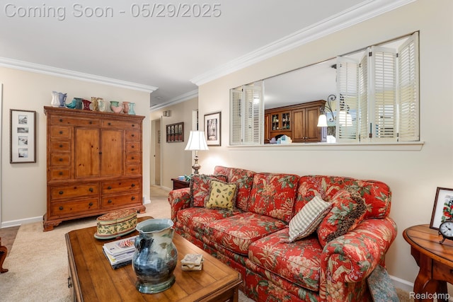 22540 Devonshire St, Woodhaven, MI 48183 - carpeted living area featuring ornamental molding and baseboards