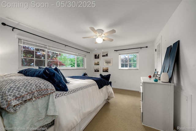 4462 Barchester Dr, Bloomfield Hills, MI 48302 - bedroom with carpet, multiple windows, baseboards, and a ceiling fan