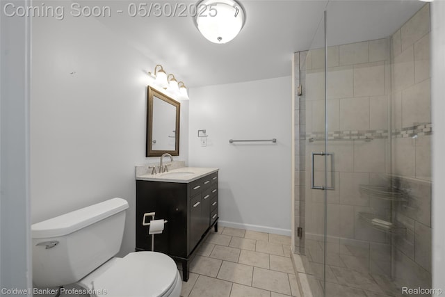 4462 Barchester Dr, Bloomfield Hills, MI 48302 - full bathroom with toilet, vanity, a stall shower, tile patterned flooring, and baseboards