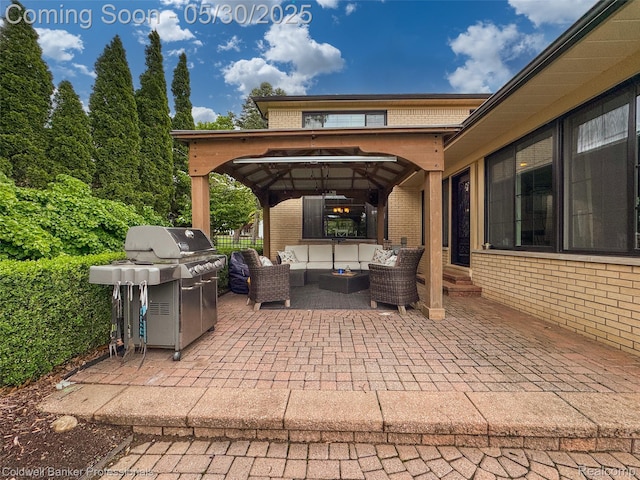 4462 Barchester Dr, Bloomfield Hills, MI 48302 - view of patio with a gazebo, outdoor lounge area, a grill, and entry steps