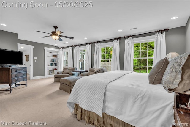 27160 Scenic, Franklin, MI 48025 - bedroom with carpet floors, recessed lighting, access to outside, baseboards, and a ceiling fan